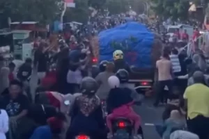 Apes, Melintasi Kirab Bulan Suro,  Mobil Pikap Pangangkut Bawang Merah Dijarah Warga 