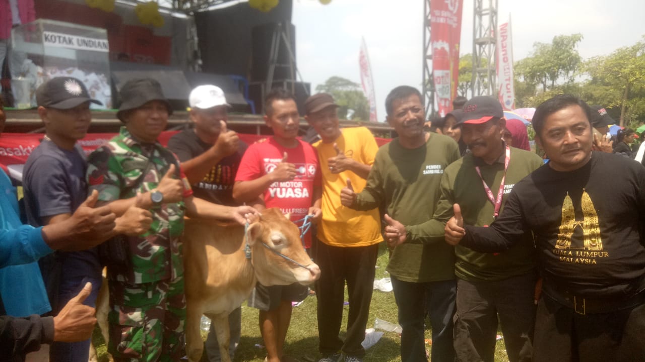 Jalan santai berhadiah utama 1 ekor sapi diikuti kurang lebih 5 ribu peserta di desa Sambirejo kecamatan Gampeng rejo Kabupaten kediri.