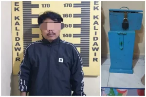 Pria Muda di Karang Tengah, Sananwetan, Blitar Curi Kotak Amal Masjid, Terekam CCTV Lalu Ditangkap Polisi