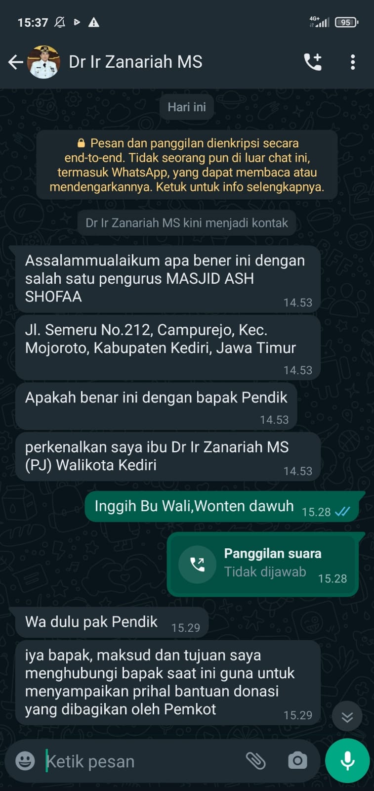 Beredar Pesan WhatsApp Menanyakan Donasi Atas Namanya, Pj Wali Kota Kediri Zanariah Imbau Warga Waspada Penipuan