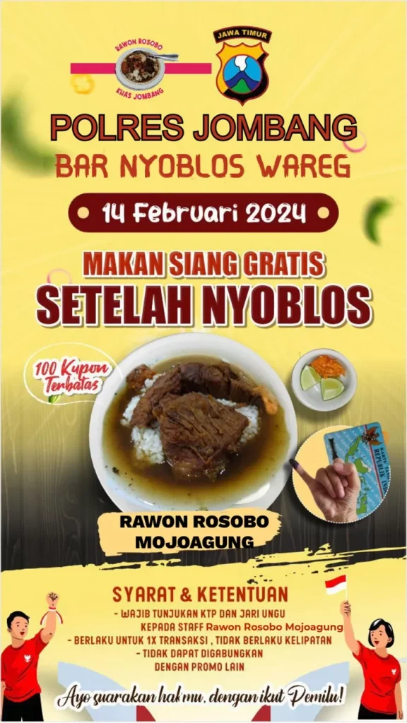 Nyoblos Saat Pemilu di Jombang Dapat Bonus Ribuan Porsi Makan Gratis, Simak Ini Lokasinya