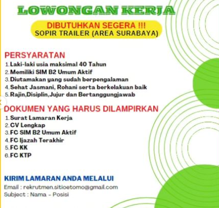 CV Siti Oetomo Kediri Buka Lowongan Kerja Terbaru Maret 2024, Segera Masukan Lamaran dan CV! 