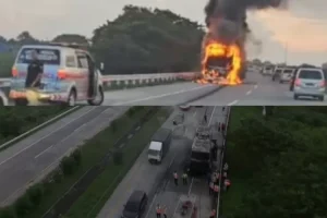 Pecah Ban, Bus Pahala Kencana Tujuan Bandung – Denpasar Terbakar di Tol Jomo, Begini Kronologinya