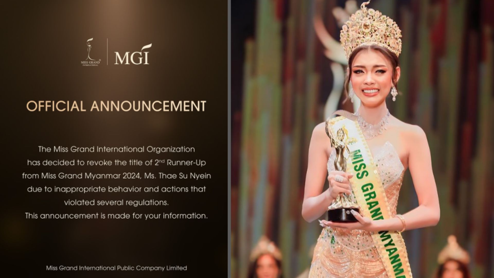 Krnologi Pencabutan Gelar Runner Up 2 untuk Miss Grand International Myanmar Dicabut