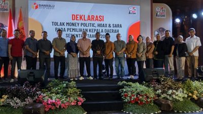 Deklarasi Bawaslu Kota Kediri, Tolak Politik Uang, Hoax, dan SARA di Pilkada 2024