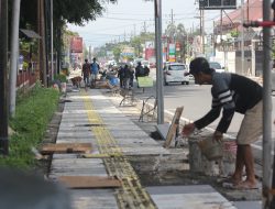 DLH Kabupaten Kediri Kebut Pengerjaan Taman dan Trotoar Jalan Soekarno – Hatta