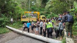 Truk Pengangkut Tiang Beton Listrik Terguling di Letter S Kampak Trenggalek, Lalu Lintas Sempat Lumpuh