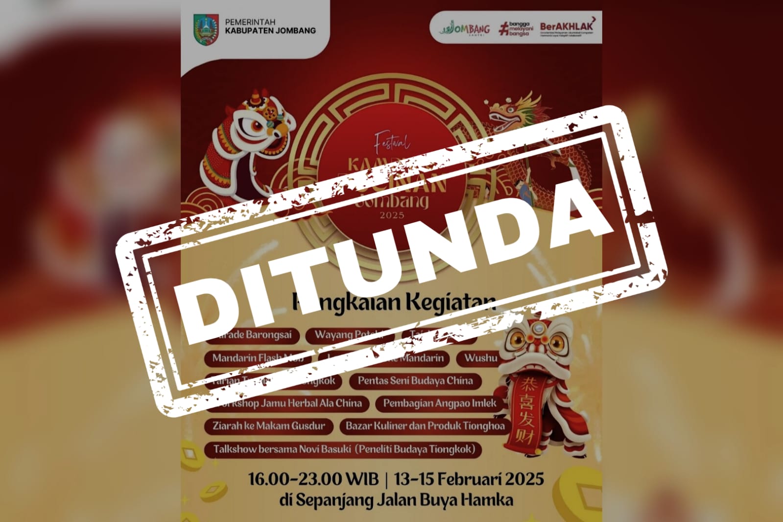 Persiapan Belum Matang, Festival Kampung Pecinan Jombang 2025 Bakal Ditunda