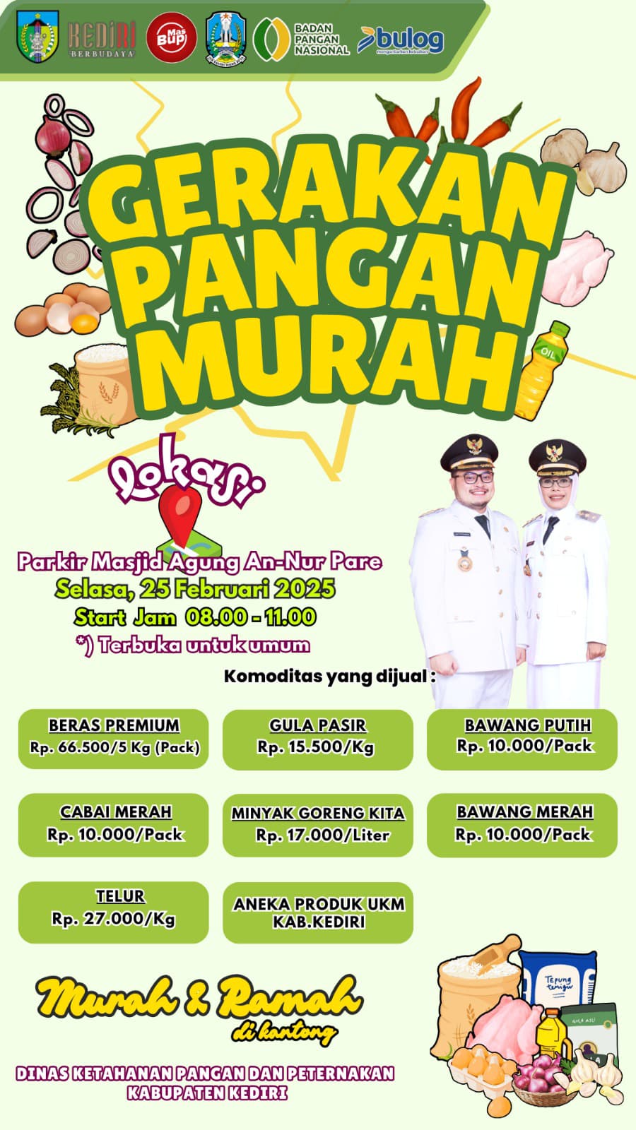 Sambut Ramadan, DKPP Kabupaten Kediri Gelar Gerakan Pangan Murah di Masjid An-Nur Pare