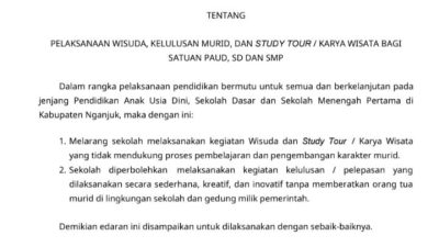 Bupati Nganjuk Resmi Larang Wisuda dan Study Tour untuk Siswa PAUD hingga SMP, Ini Pertimbangannya