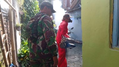 Cegah DBD, Koramil Pesantren Dampingi Fogging di Cakarwesi Tosaren