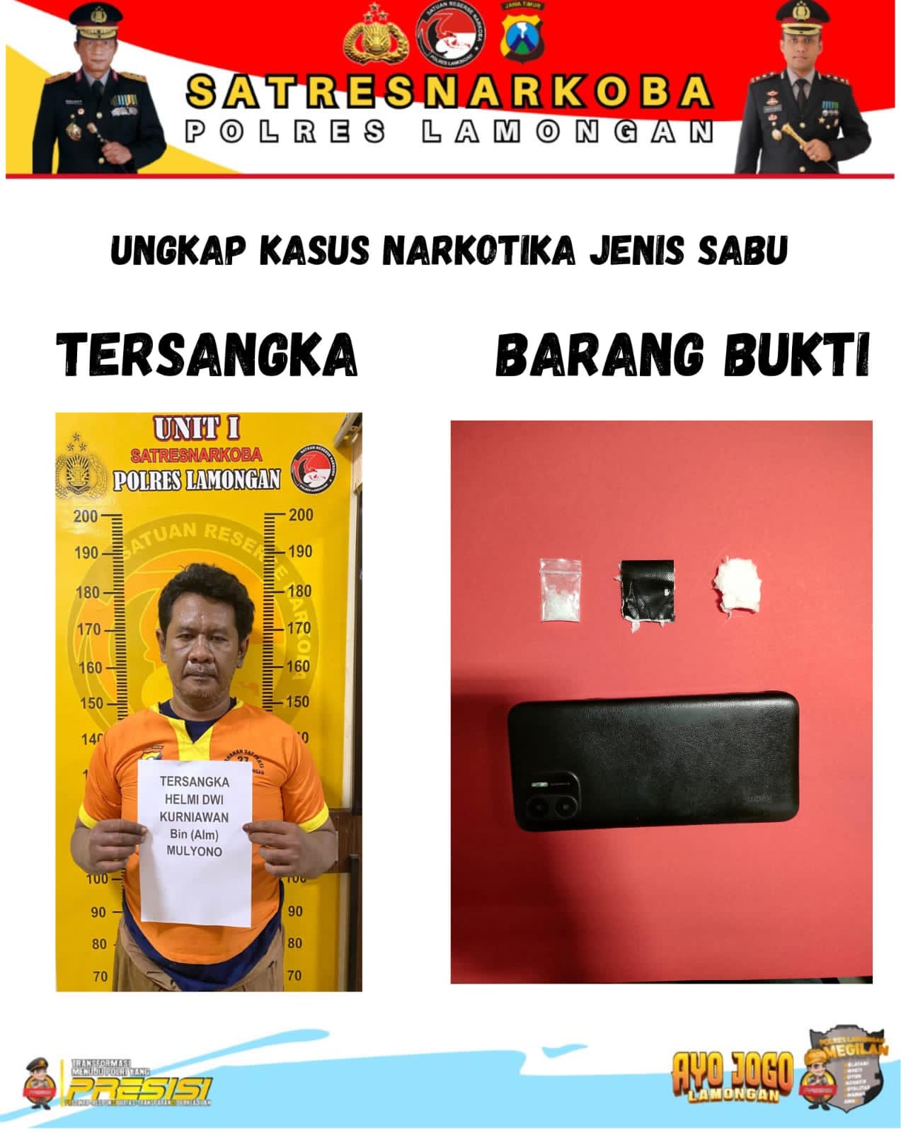 Polres Lamongan Tangkap Pengedar Sabu di Pinggir Jalan, Satu Tersangka dan Barang Bukti Diamankan