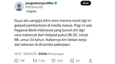 Fakta Pegawai BI Bunuh Diri dari Hellpad di Jakarta, Diduga Tekanan Beban Kerja!