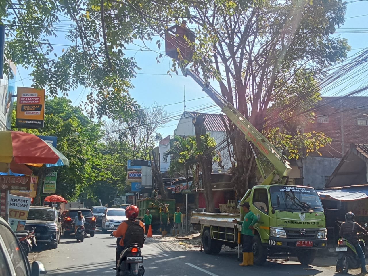Antisipasi Pohon Tumbang, DLHKP Kediri Lakukan Pemangkasan di Jalan Kilisuci