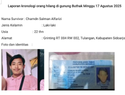 Pendaki Asal Sidoarjo Diduga Hilang di Gunung Buthak, Ini Identitasnya