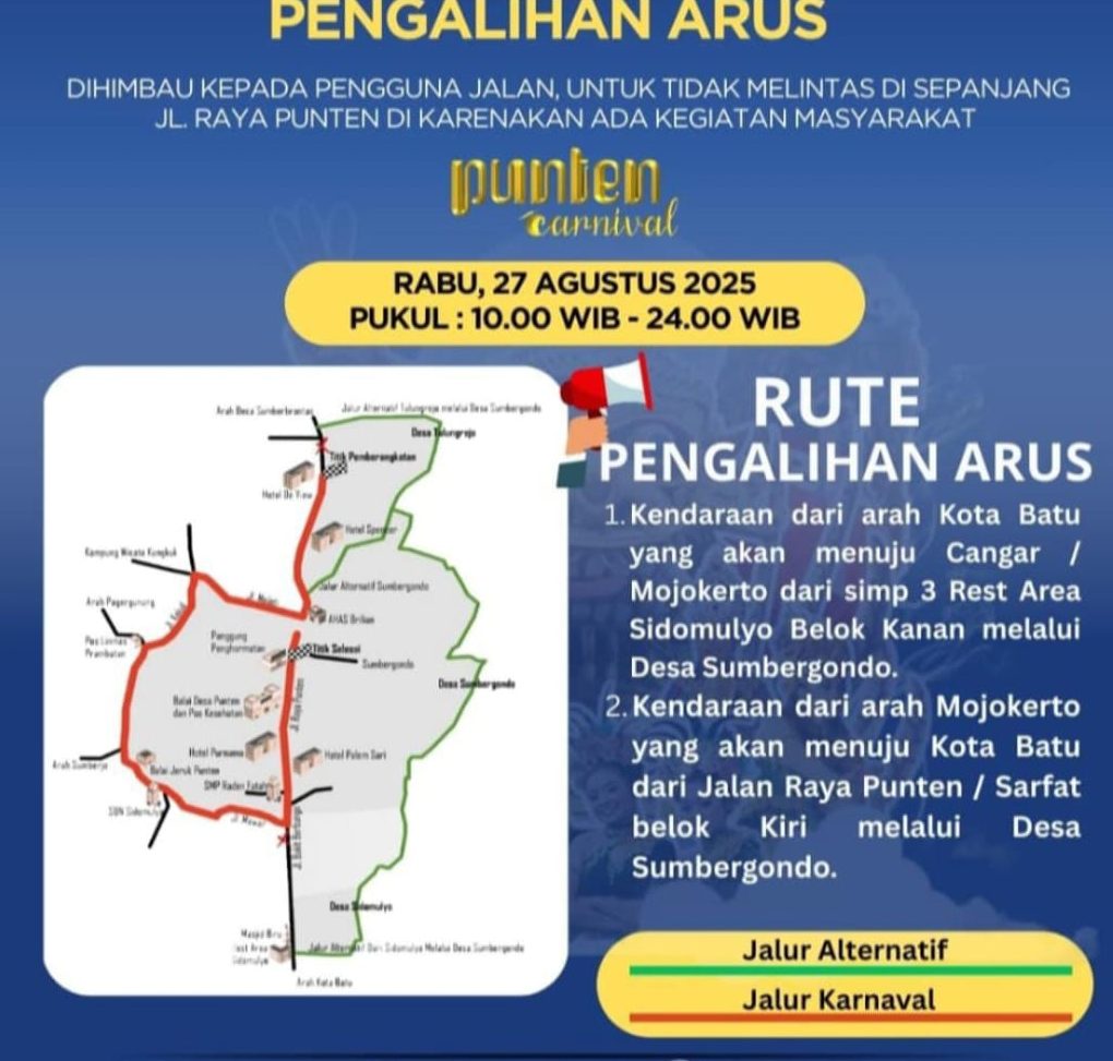 Ini Pengalihan Arus Punten Carnival Kota Batu, Jangan Sampai Salah Jalur!