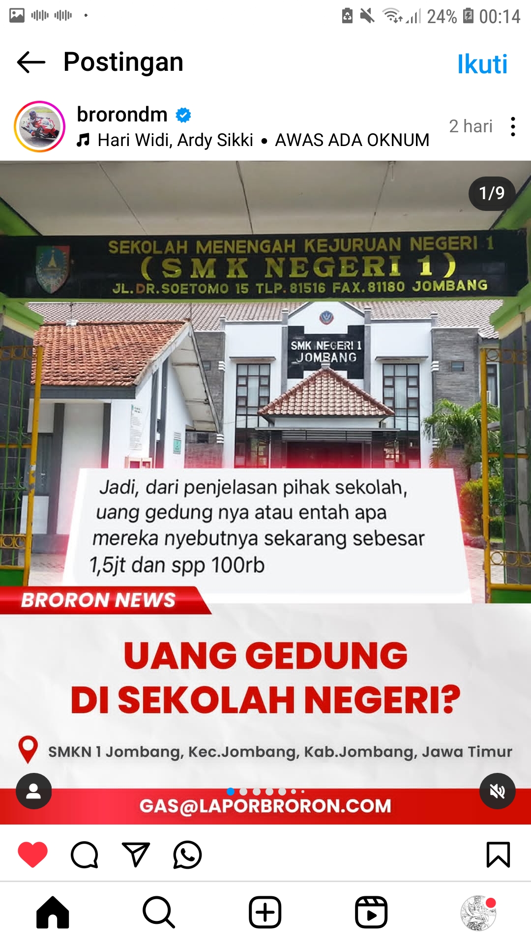 Viral di Medsos, SMKN 1 Jombang Dituding Lakukan Pungutan, Pihak Sekolah Angkat Bicara