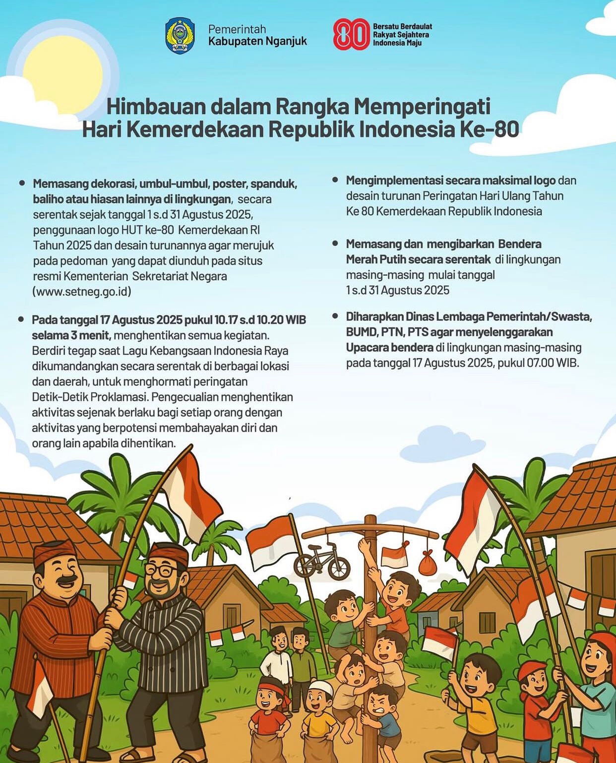 Bupati Nganjuk Ajak Warga Hias Lingkungan Sambut HUT ke-80 RI