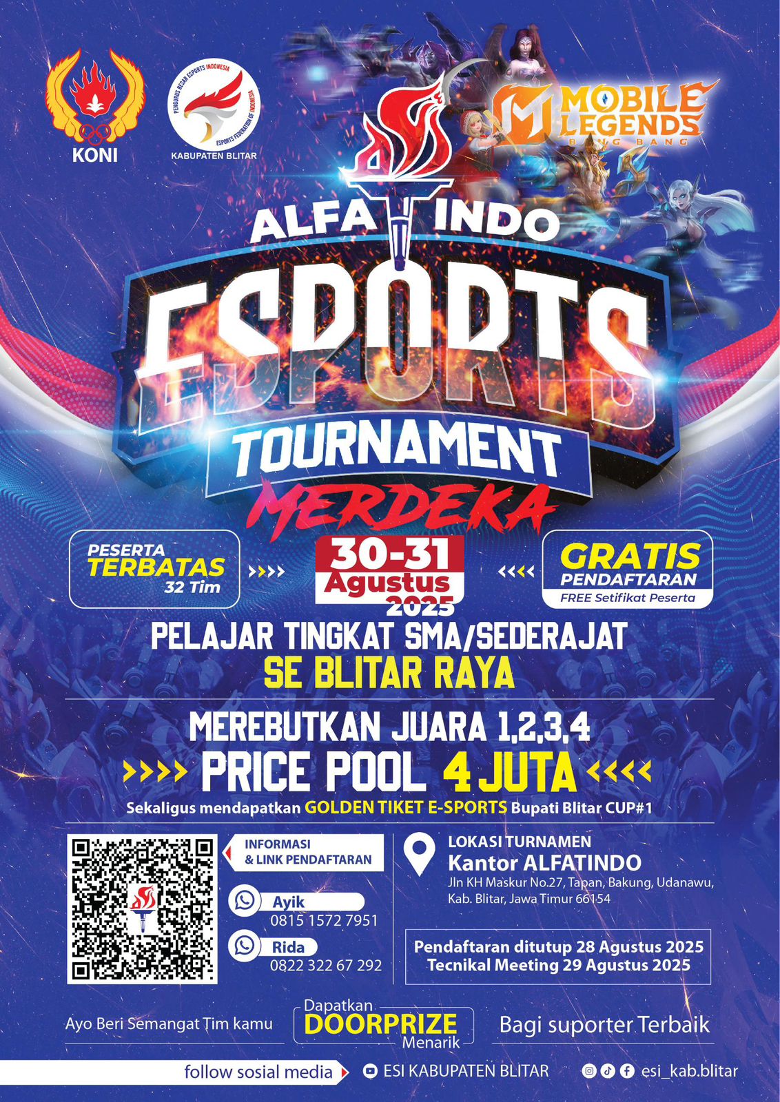 ESI Kabupaten Blitar Gelar Turnamen Mobile Legends Perdana, Perebutkan Total Hadiah Rp 4 Juta