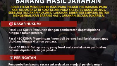 Polres Kediri Kota Imbau Pelaku Penjarahan Kembalikan Barang Hasil Rampasan