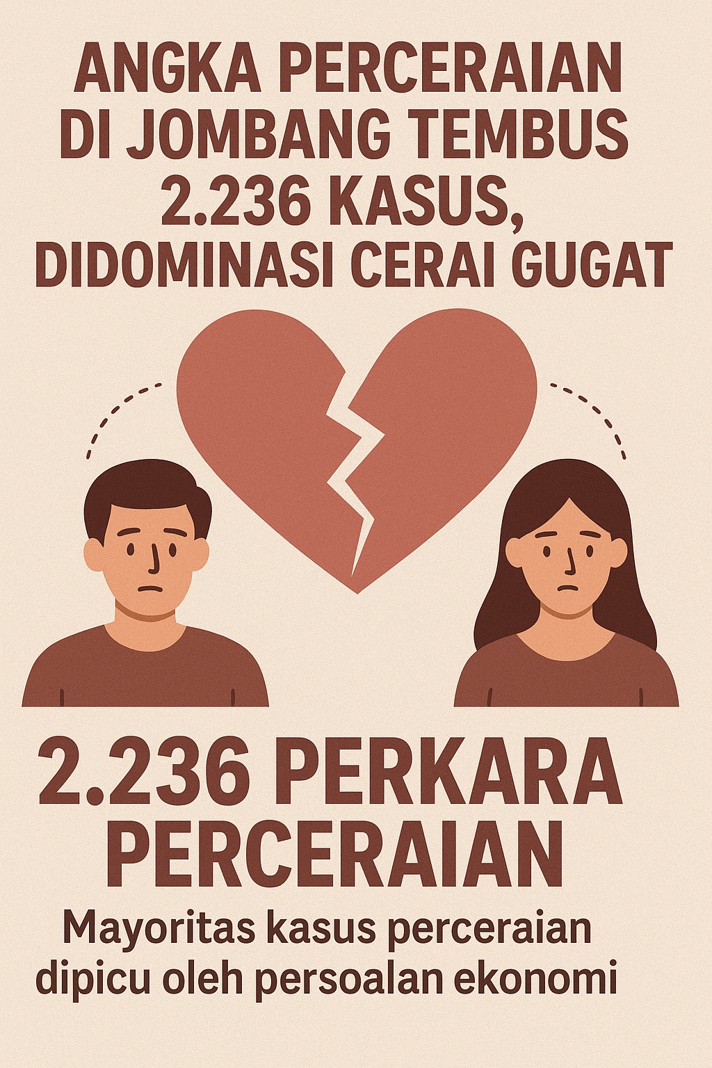 Kasus Perceraian di Jombang Capai 2.236, Cerai Gugat Tiga Kali Lebih Tinggi Dibanding Talak