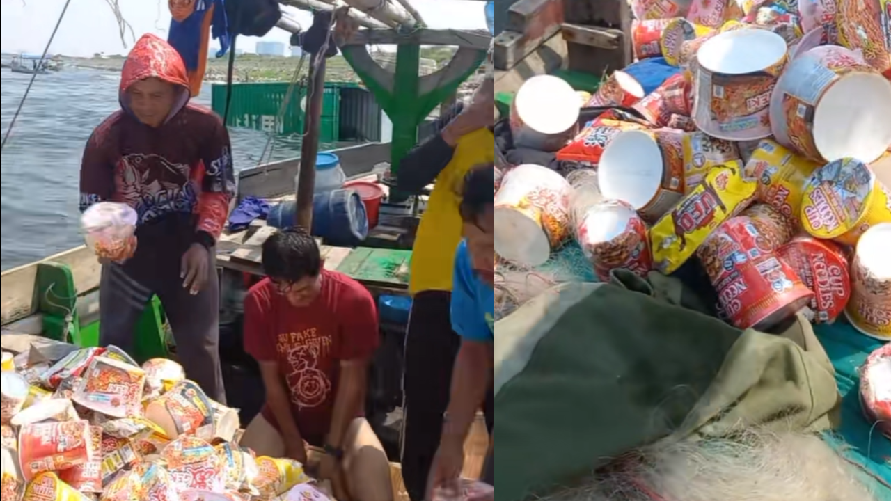 Bukannya Tangkap Ikan, Nelayan di Karawang Malah Kumpulkan Mi Instan Di Laut