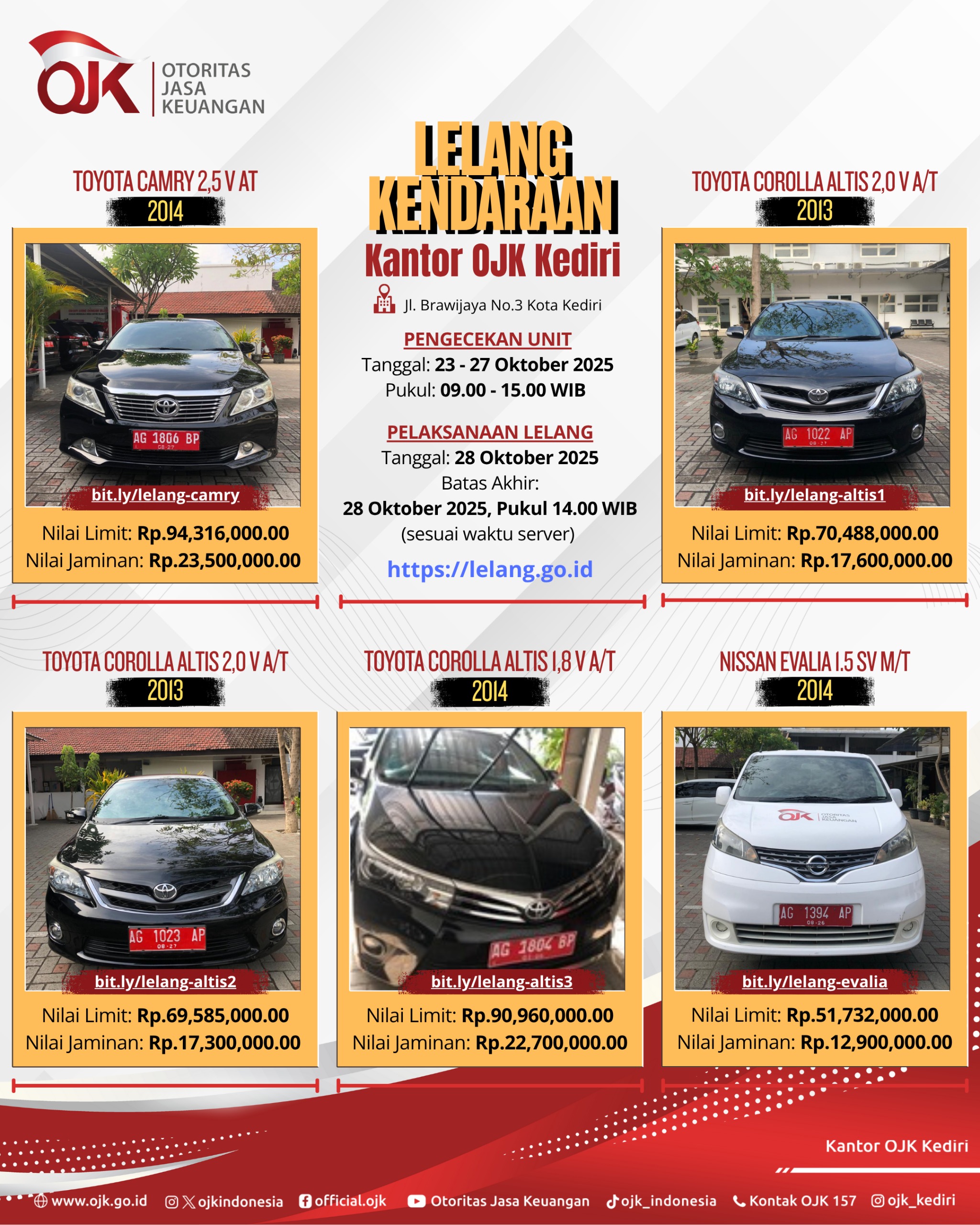 OJK Kediri Melelang Kendaraan Dinas, Anda Minat ? Ini Infonya