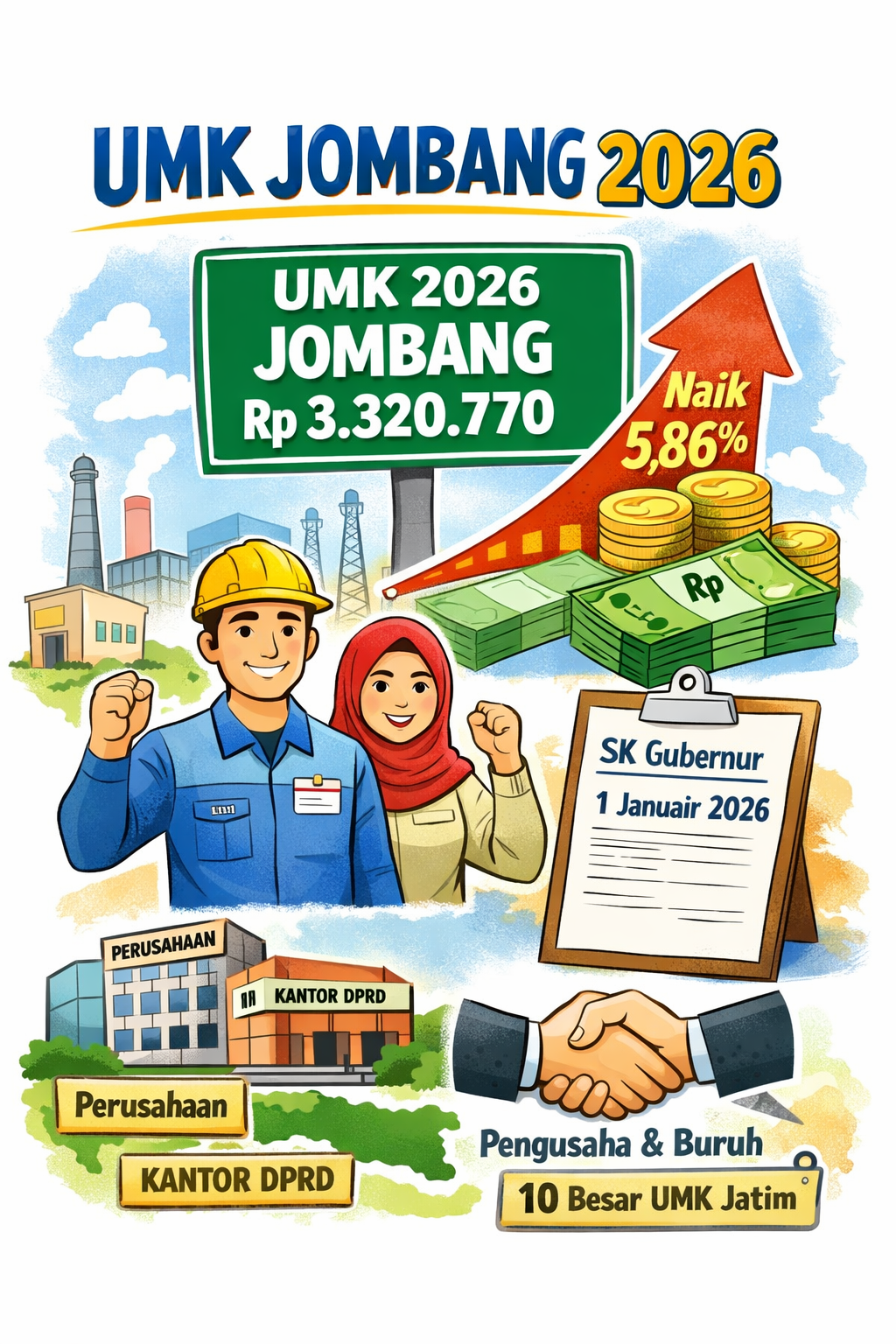 UMK Jombang 2026 Resmi Meningkat, Capai Rp3,32 Juta