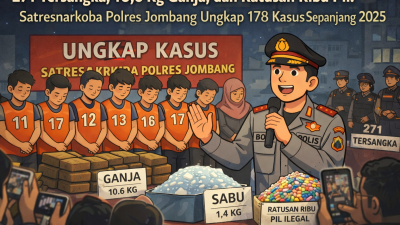 Ungkap 178 Kasus Narkoba Sepanjang 2025, Polres Jombang Amankan 271 Tersangka dan Sita 10,6 Kg Ganja