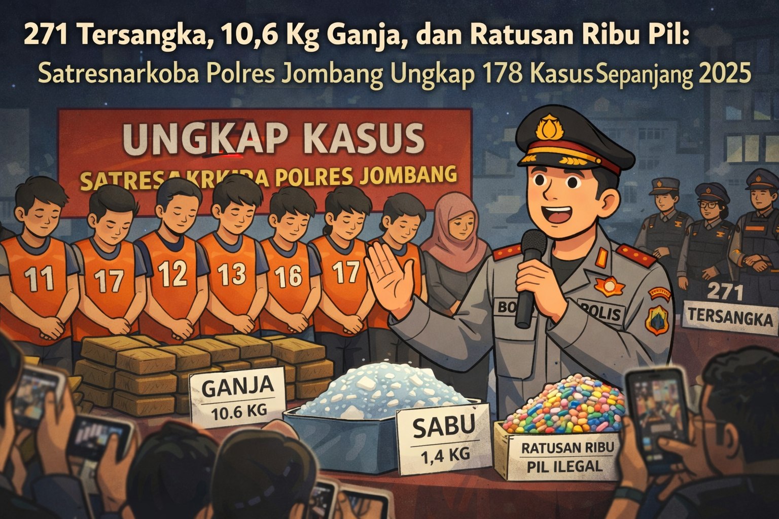 Ungkap 178 Kasus Narkoba Sepanjang 2025, Polres Jombang Amankan 271 Tersangka dan Sita 10,6 Kg Ganja