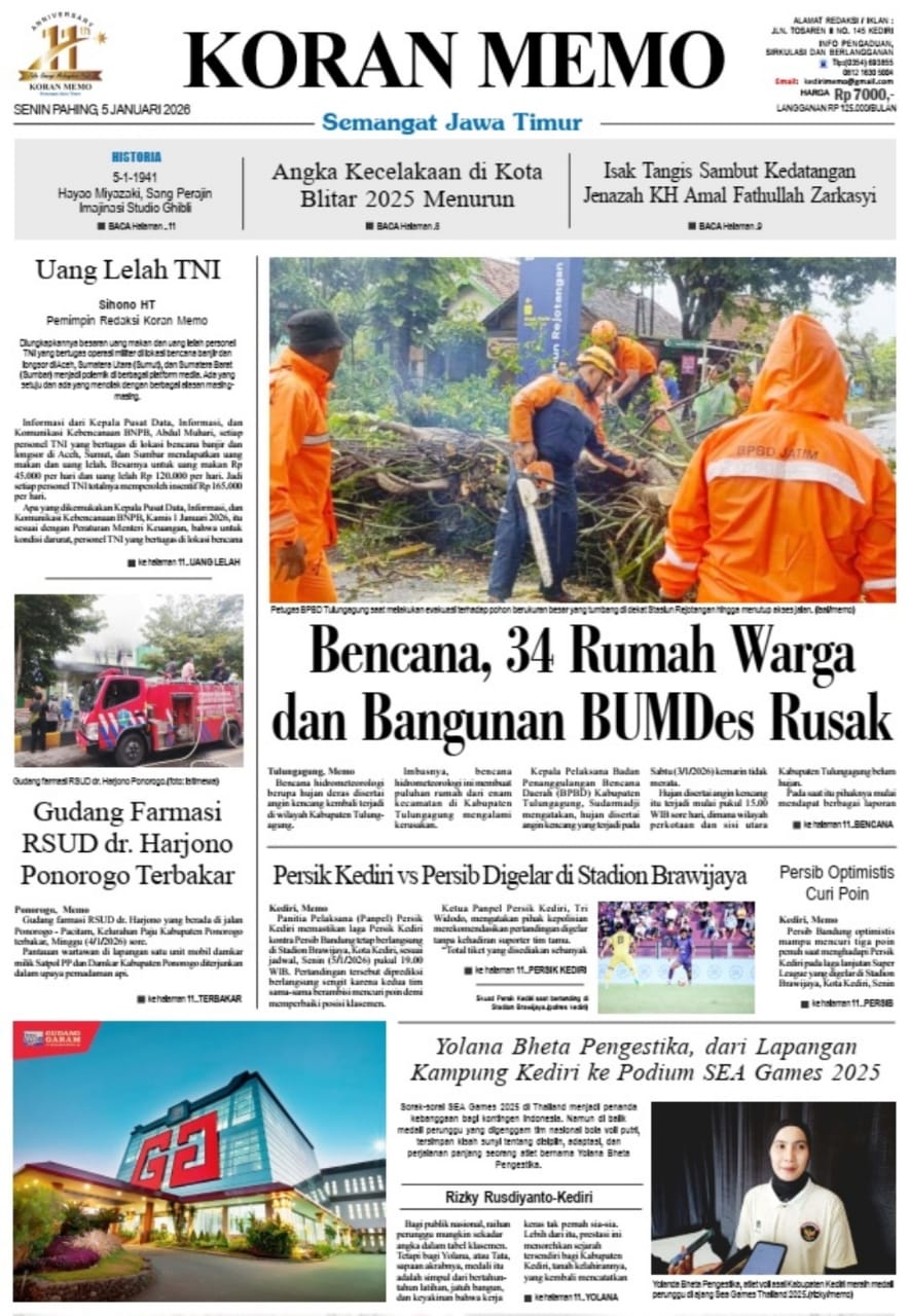 KORAN MEMO Terbit Kembali, Ini Lima Berita Utama Edisi Senin (5 Januari 2026)