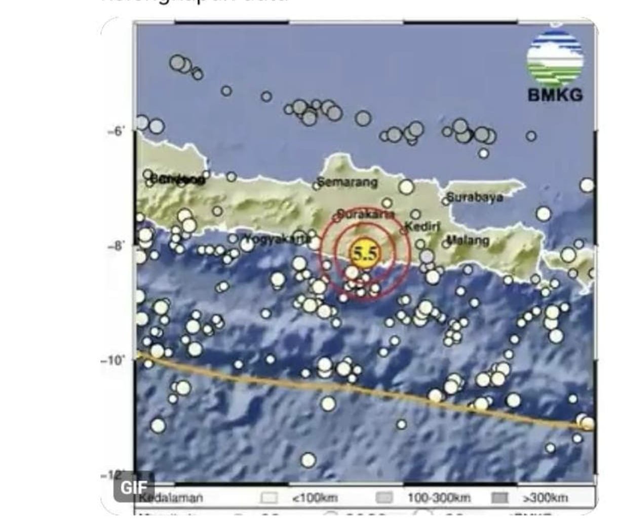 Gempa Magnitudo 5,5 Guncang Timur Laut Pacitan, Tidak Berpotensi Tsunami