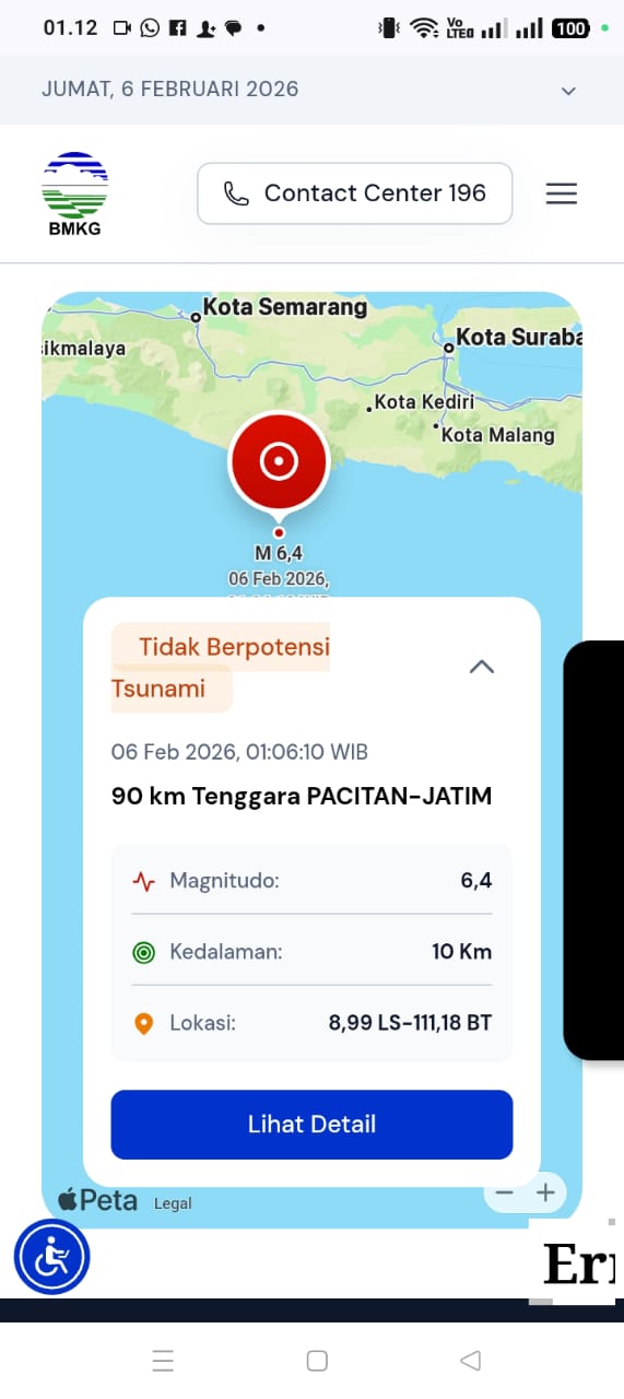 Gempa Magnitudo 6,4 di Pacitan Guncang Malang Raya, Warga Sempat Panik