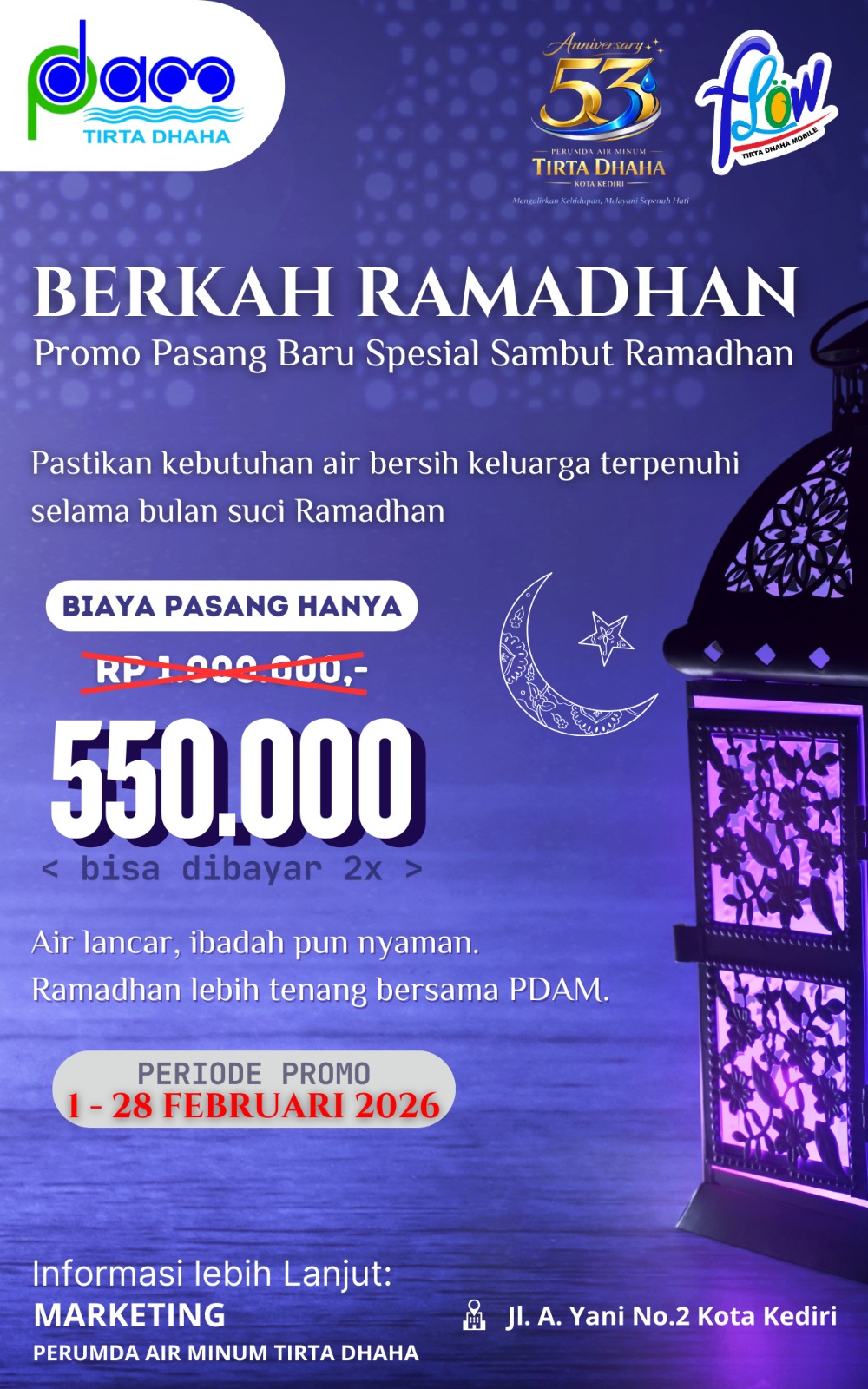 Sambut Ramadhan, PDAM Tirta Dhaha Kediri Beri Diskon Besar Biaya Sambungan Baru