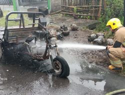 Diduga Akibat Korsleting, Motor Roda Tiga Pengangkut 45 Tabung Gas Terbakar di Wates