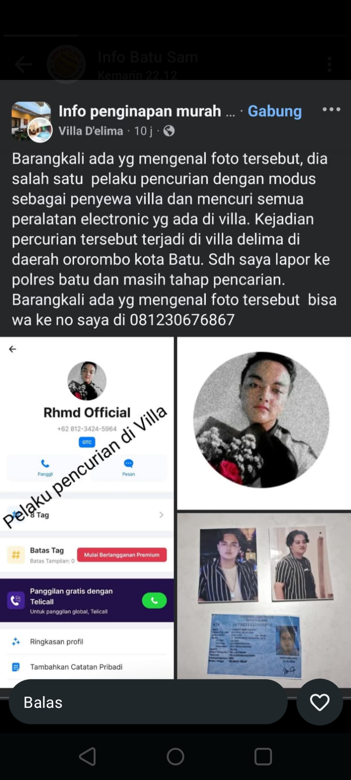 Barang Elektronik Vila di Kota Batu Digondol Penyewa, Kerugian Capai Rp 10 Juta