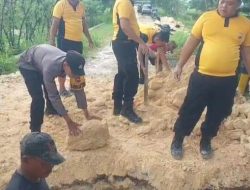 Polri dan Warga Bersatu, Jembatan Ambrol di Jalur Poros Solokuro–Laren Mulai Diperbaiki