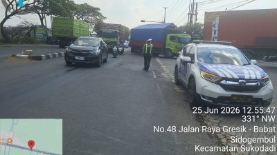 Antisipasi Antrean Bio Solar, Satlantas Polres Lamongan Siagakan Personel di Sejumlah SPBU