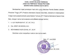 Tiga Besar Calon Sekda Kota Batu Diumumkan, Penentuan Akhir Menunggu Keputusan Wali Kota