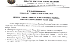 Pemkot Blitar Buka Seleksi Terbuka Enam Jabatan Kepala OPD, Pendaftaran Berlangsung Hingga 9 Juni 2026