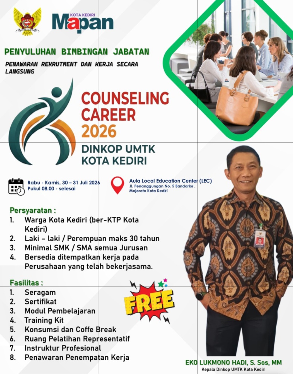 Dinkop UMTK Kota Kediri Gelar Counseling Career 2026, Peserta Berkesempatan Langsung Direkrut Perusahaan
