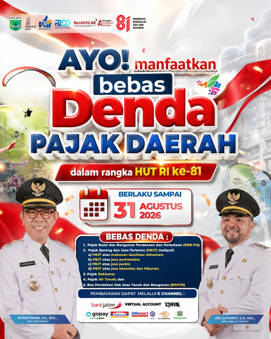 Pemkot Batu Bebaskan Denda Pajak Daerah hingga 31 Agustus 2026