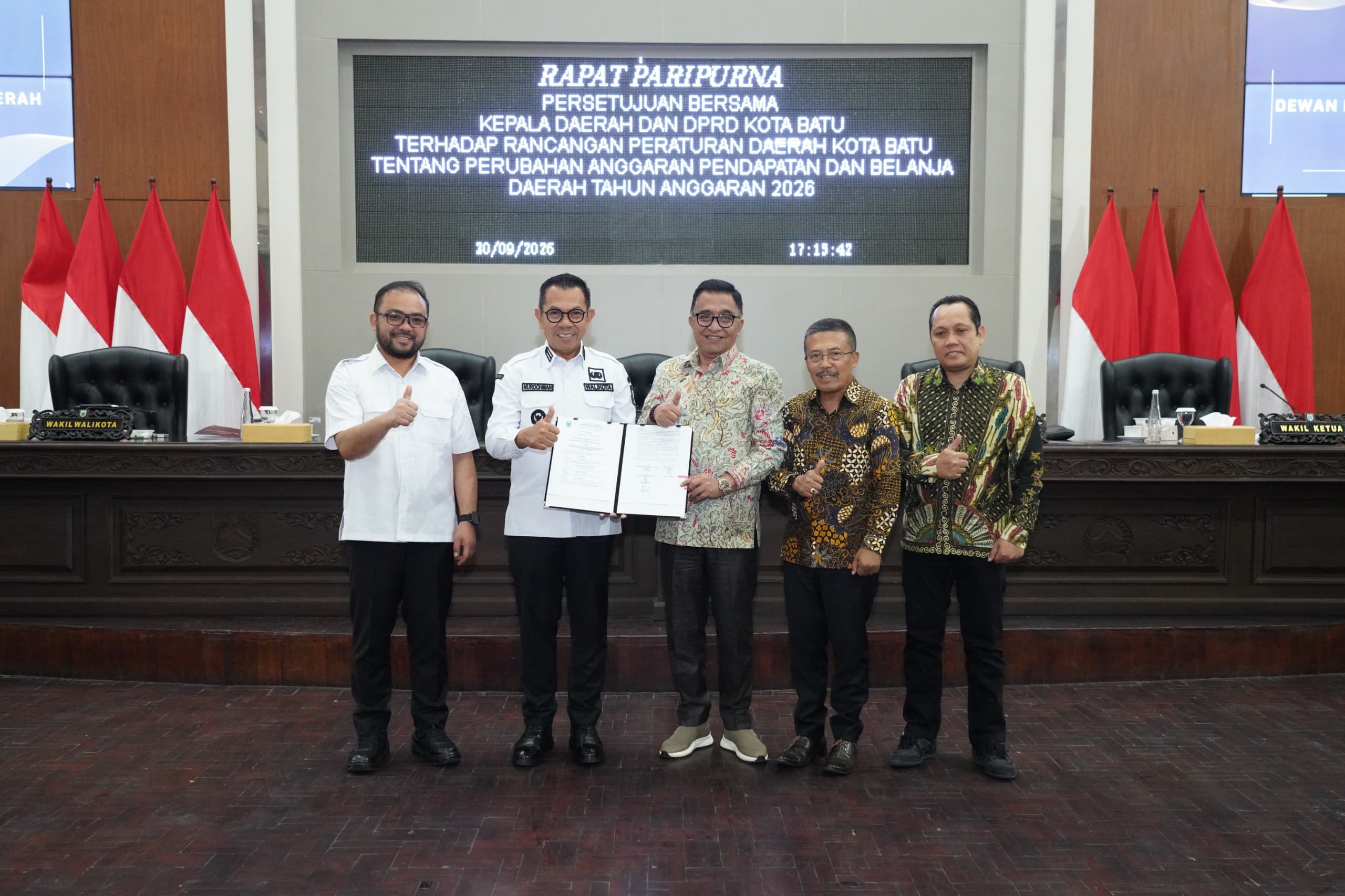 Wali Kota dan DPRD Batu Setujui Perubahan APBD 2026, Belanja Diarahkan ke Program Berdampak