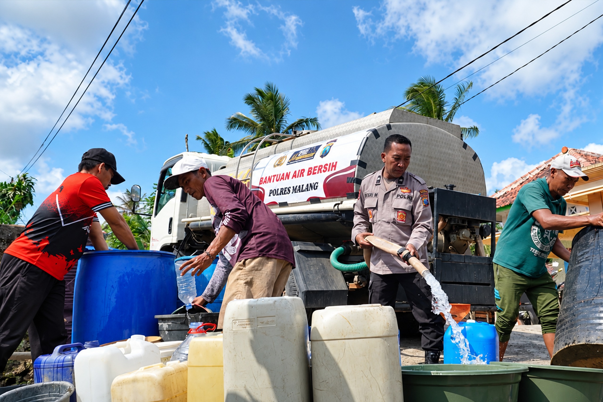 Polres Malang Salurkan 35 Ribu Liter Air Bersih untuk Warga Terdampak Kekeringan