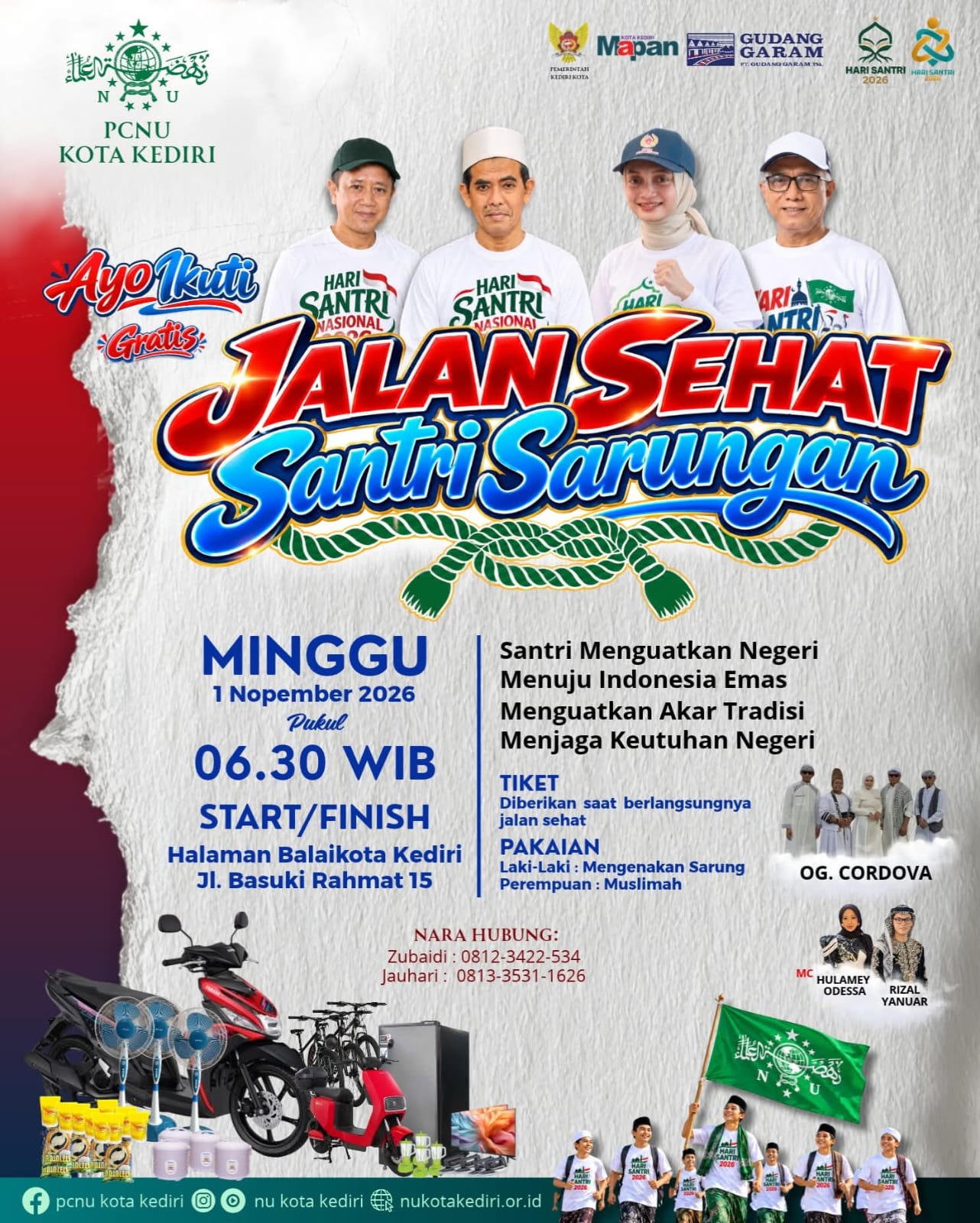 Gratis untuk Umum! Jalan Sehat Santri Sarungan PCNU Kota Kediri Berhadiah Sepeda Motor